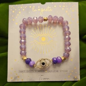 Lu Gaeta Lavender and Purple Stone Evil Eye Bracelet